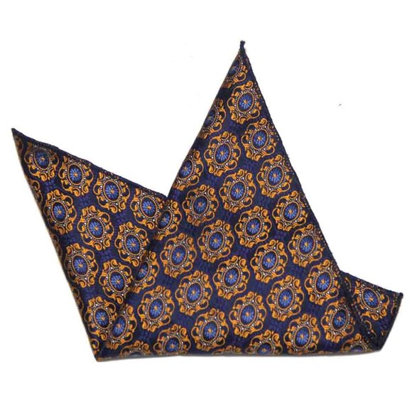 Gascoigne Pocket Square Navy Blue Gold Silk Blend Men's - Picture 1 of 1